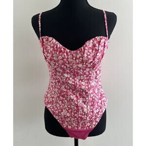 ZARA Pink & White Floral Corset Bodysuit Tank Top Women's Size M Ditsy floral